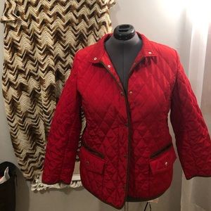 Quilted Red Coat with Plaid Lining